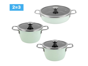 Set Nordic (Cratita cu capac 20 cm+ Cratita cu capac 24 cm + Tava rotunda cu capac 28 cm)