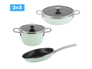 Set Nordic (Tigaie 28 cm + Tava rotunda cu capac 28 cm + Cratita cu capac 24 cm)